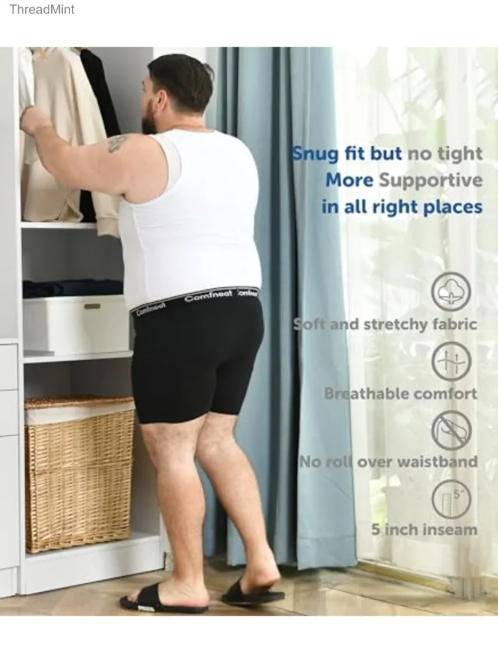 Comfneat Men's Big & Tall Boxer Briefs 5-Pack 3XL-7XL Cotton Spandex